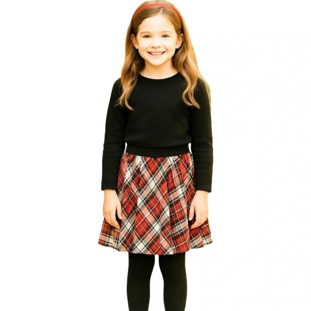 GAP Red and Black Plaid Pleated Skirt